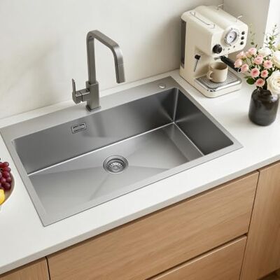 VEVOR Fregadero Sobre Encimera de 1 Seno, 850 x 450 x 190 mm, Fregadero de Cocina Empotrable de Acero Inoxidable, Esquinas Redondeadas, para Lavavajillas Domésticos, Cocinas Auxiliares, Lavaderos VEVOR Fregadero Sobre Encimera de 1 Seno, 850 x 450 x 190 mm, Fregadero de Cocina Empotrable de Acero Inoxidable, Esquinas Redondeadas, para Lavavajillas Domésticos, Cocinas Auxiliares, Lavaderos