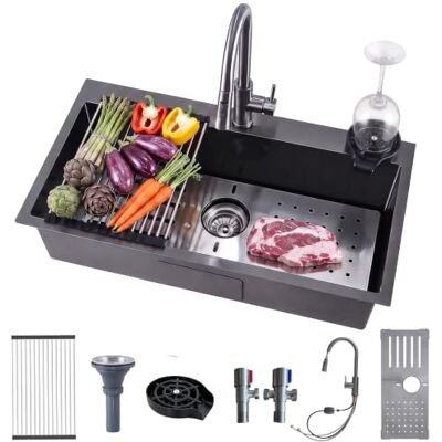 Generic Fregadero cocina 1 seno negro 3mm con grifo, escurridor y tabla 80×50 Fregadero acero inoxidable con escurridor y desagüe. Set completo para tu cocina. Generic Fregadero cocina 1 seno negro 3mm con grifo, escurridor y tabla 80×50 Fregadero acero inoxidable con escurridor y desagüe. Set completo para tu cocina.
