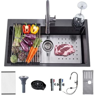 Generic Fregadero cocina 1 seno negro 3mm con grifo, escurridor y tabla 60×45 Fregadero acero inoxidable con escurridor y desagüe. Set completo para tu cocina. Generic Fregadero cocina 1 seno negro 3mm con grifo, escurridor y tabla 60×45 Fregadero acero inoxidable con escurridor y desagüe. Set completo para tu cocina.