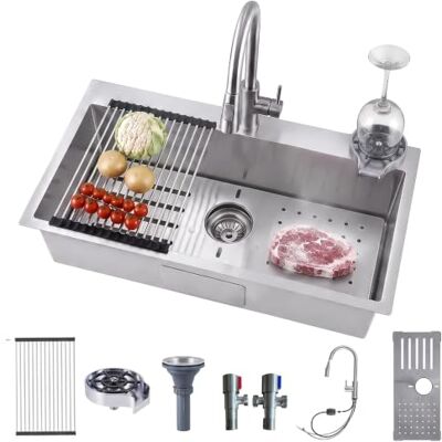 Generic Fregadero cocina 1 seno 3mm acero 304 con grifo, escurridor y tabla 80×50 Fregadero acero inoxidable con escurridor y desagüe. Set completo para tu cocina. Generic Fregadero cocina 1 seno 3mm acero 304 con grifo, escurridor y tabla 80×50 Fregadero acero inoxidable con escurridor y desagüe. Set completo para tu cocina.