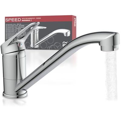 EISL Grifo de cocina giratorio de baja presión de 360° para fregaderos dobles, grifo mezclador monomando de baja presión, cromado EISL Grifo de cocina giratorio de baja presión de 360° para fregaderos dobles, grifo mezclador monomando de baja presión, cromado