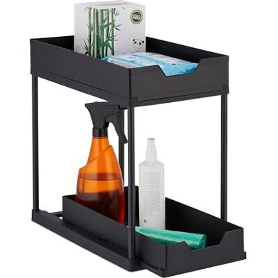 Relaxdays Organizador Bajo Fregadero, 2 Estantes, Extensible, 37x22x40 cm, Productos de Limpieza Cocina y Baño, Negro Relaxdays Organizador Bajo Fregadero, 2 Estantes, Extensible, 37x22x40 cm, Productos de Limpieza Cocina y Baño, Negro