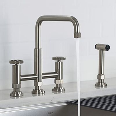 Kraus Urbix Grifo de cocina industrial con pulverizador lateral en acero inoxidable sin manchas Kraus Urbix Grifo de cocina industrial con pulverizador lateral en acero inoxidable sin manchas