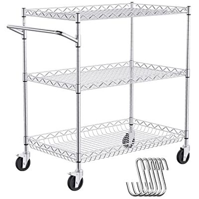 VEVOR Carro de Almacenamiento para Utensilios de Cocina de 3 Niveles, Carro de Alambre con Capacidad de 300 kg, Carro de Servicio con Cesta de 80 mm de Profundidad, 6 Ganchos, 76,2 x 45,7 x 82,3 cm VEVOR Carro de Almacenamiento para Utensilios de Cocina de 3 Niveles, Carro de Alambre con Capacidad de 300 kg, Carro de Servicio con Cesta de 80 mm de Profundidad, 6 Ganchos, 76,2 x 45,7 x 82,3 cm