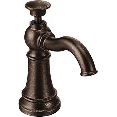 Moen Dispensador de jabón de cocina tradicional montado en cubierta con botella recargable sobre el fregadero, bronce aceitado Moen Dispensador de jabón de cocina tradicional montado en cubierta con botella recargable sobre el fregadero, bronce aceitado