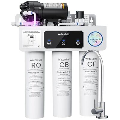Waterdrop T3-C Ósmosis Inversa sin Depósito, 450 GPD, Requiere Enchufe Certificado NSF/ANSI 372, Sistema sin Depósito de 450 GPD, Proporción 2:1, Filtro RO de 8 Etapas y Materiales sin BPA Waterdrop T3-C Ósmosis Inversa sin Depósito, 450 GPD, Requiere Enchufe Certificado NSF/ANSI 372, Sistema sin Depósito de 450 GPD, Proporción 2:1, Filtro RO de 8 Etapas y Materiales sin BPA