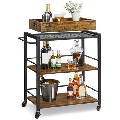 VASAGLE Carrito de Cocina, Carrito Auxiliar con Ruedas, con Bandeja Extraíble, Ruedas Universales, Marco de Acero, Estantería de Cocina, 40 x 72 x 86 cm, Marrón Rústico y Negro Tinta VASAGLE Carrito de Cocina, Carrito Auxiliar con Ruedas, con Bandeja Extraíble, Ruedas Universales, Marco de Acero, Estantería de Cocina, 40 x 72 x 86 cm, Marrón Rústico y Negro Tinta