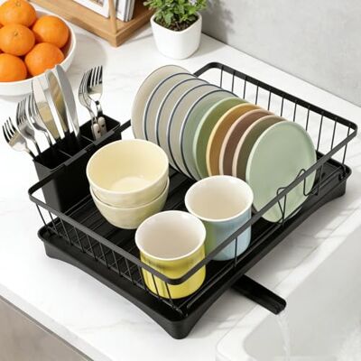 Cozary Escurridor de Platos, Escurreplatos con Drenaje, Dish Drying Rack con Portacubiertos, Ahorra Espacio Escurridor Fregadero para Hogar y Cocina Cozary Escurridor de Platos, Escurreplatos con Drenaje, Dish Drying Rack con Portacubiertos, Ahorra Espacio Escurridor Fregadero para Hogar y Cocina