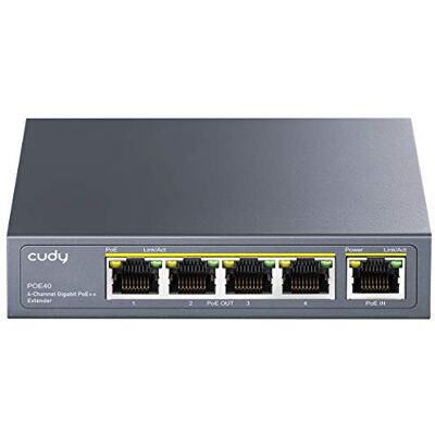Cudy Extensor PoE de 4 Canales, 802.3bt, 4 x 30 W, 250 m, VLAN, POE40 Divisor de 4 canales, 1 GbE de entrada/4 GbE de salida, de metal, de calidad profesional, de calidad profesional, Watchdog Cudy Extensor PoE de 4 Canales, 802.3bt, 4 x 30 W, 250 m, VLAN, POE40 Divisor de 4 canales, 1 GbE de entrada/4 GbE de salida, de metal, de calidad profesional, de calidad profesional, Watchdog