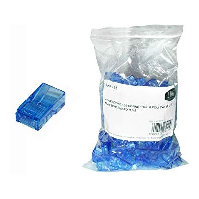 LINK Paquete de 100 Conectores de 8 Polos Cat 5e UTP no apantallado RJ45 Azul LINK Paquete de 100 Conectores de 8 Polos Cat 5e UTP no apantallado RJ45 Azul