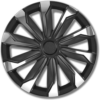 Petex Tapacubos de 15 Pulgadas, 4 Unidades, para Coche, Typhoon, plástico ABS, Color Negro y Plateado Petex Tapacubos de 15 Pulgadas, 4 Unidades, para Coche, Typhoon, plástico ABS, Color Negro y Plateado