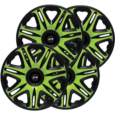 Simoni Racing NAS/14G, Juego de 4 tapacubos universales Nascar Monster de 14 Pulgadas, cubreruedas de Coche, Verde y Negro Simoni Racing NAS/14G, Juego de 4 tapacubos universales Nascar Monster de 14 Pulgadas, cubreruedas de Coche, Verde y Negro