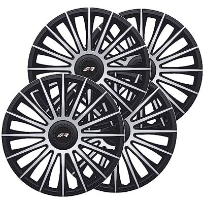 Simoni Racing AUS/15 Juego de 4 tapacubos universales Austin Silver Black de 15 Pulgadas, Color Gris y Negro Simoni Racing AUS/15 Juego de 4 tapacubos universales Austin Silver Black de 15 Pulgadas, Color Gris y Negro