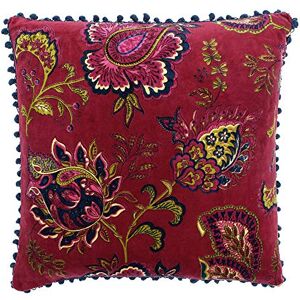 Paoletti Riva Malisa Plaza Pluma Cojín Lleno De Rojo-Paisley Indio-Impresión De Imitación De Terciopelo Tela-Blue Pompón Bordes-Lavable A Máquina-100 (20" X 20" Pulgadas), Algodón, Granada, 50 X 50 Cm Paoletti Riva Malisa Plaza Pluma Cojín Lleno De Rojo-Paisley Indio-Impresión De Imitación De Terciopelo Tela-Blue Pompón Bordes-Lavable A Máquina-100 (20" X 20" Pulgadas), Algodón, Granada, 50 X 50 Cm