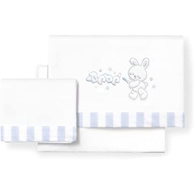 Interbaby Juego de sábanas de cuna Rabbit Bebé blanco y azul Interbaby Juego de sábanas de cuna Rabbit Bebé blanco y azul