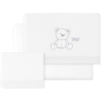 Interbaby Juego de Sábanas para Minicuna de CORALINA Oso Lazo en blanco y gris · Sábanas de Invierno para bebés Interbaby Juego de Sábanas para Minicuna de CORALINA Oso Lazo en blanco y gris · Sábanas de Invierno para bebés