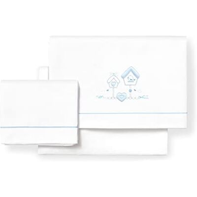 Interbaby Juego de sábanas de minicuna Mon Petit blanco y azul Interbaby Juego de sábanas de minicuna Mon Petit blanco y azul