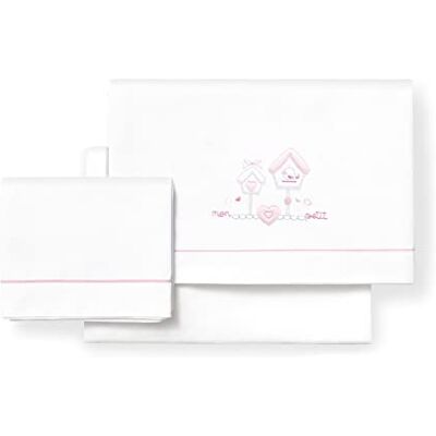 Interbaby Juego de sábanas de minicuna Mon Petit blanco y rosa Interbaby Juego de sábanas de minicuna Mon Petit blanco y rosa