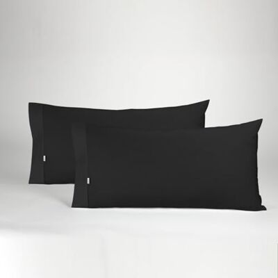 ESTELIA Pack de Dos Fundas de Almohada Color Negro 45x90 cm (1 Boca) 50% algodón / 50% poliéster 144 Hilos Suave, Resistente y Duradera ESTELIA Pack de Dos Fundas de Almohada Color Negro 45x90 cm (1 Boca) 50% algodón / 50% poliéster 144 Hilos Suave, Resistente y Duradera