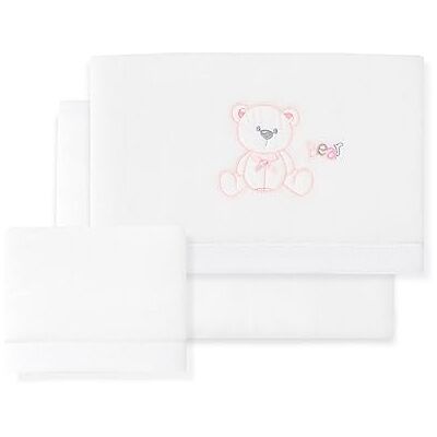 Interbaby Juego de Sábanas para Minicuna de CORALINA Oso Lazo en blanco y rosa · Sábanas de Invierno para bebés Interbaby Juego de Sábanas para Minicuna de CORALINA Oso Lazo en blanco y rosa · Sábanas de Invierno para bebés