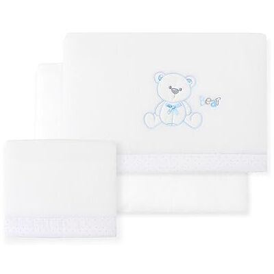 Interbaby Juego de Sábanas para Minicuna de CORALINA Oso Lazo en blanco y azul · Sábanas de Invierno para bebés Interbaby Juego de Sábanas para Minicuna de CORALINA Oso Lazo en blanco y azul · Sábanas de Invierno para bebés