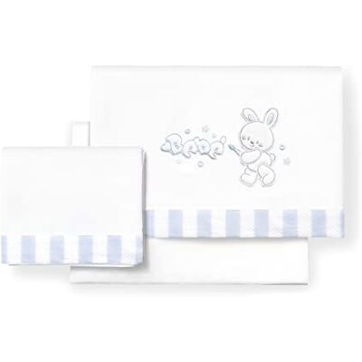 Interbaby Juego de sábanas de minicuna Rabbit Bebé blanco y azul Interbaby Juego de sábanas de minicuna Rabbit Bebé blanco y azul