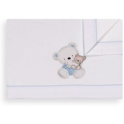 Interbaby Juego de sábanas OSO COLUMPIO en blanco y azul para Carro y Capazo de Bebé · 100% ALGODÓN · Interbaby Juego de sábanas OSO COLUMPIO en blanco y azul para Carro y Capazo de Bebé · 100% ALGODÓN ·
