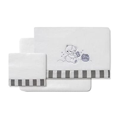 Interbaby Sábanas Coralina Minicuna Honey Bear blanco y gris Interbaby Sábanas Coralina Minicuna Honey Bear blanco y gris