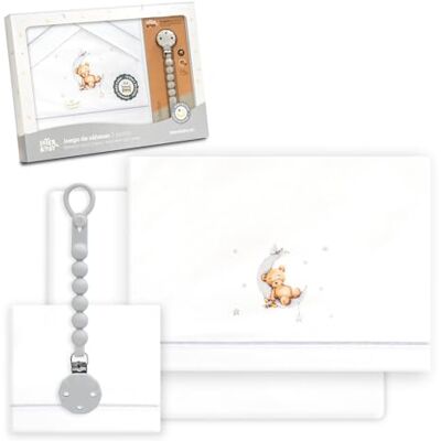 Interbaby Juego Sabanas Cuna Bebe 60x120 Algodon 100% + Chupetero Silicona Blanco/Gris Sabanas Cuna Incluye Sabana Bajera, Encimera y Funda de Almohada Primavera, Verano Oso Luna Estrellas Interbaby Juego Sabanas Cuna Bebe 60x120 Algodon 100% + Chupetero Silicona Blanco/Gris Sabanas Cuna Incluye Sabana Bajera, Encimera y Funda de Almohada Primavera, Verano Oso Luna Estrellas