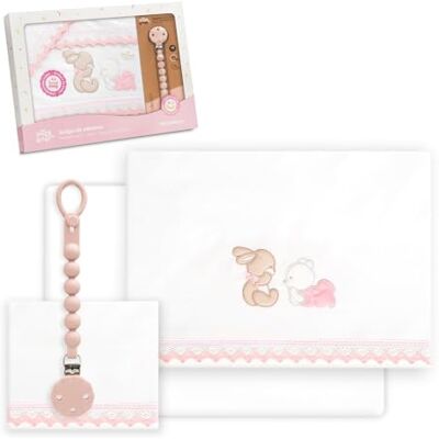 Interbaby Juego Sabanas Cuna Bebe 60x120 Algodon 100% + Chupetero Silicona Blanco/Rosa Sabanas Cuna Sabana Bajera, Encimera y Funda de Almohada Primavera, Verano Guipur Oso Tumbado Conejito Interbaby Juego Sabanas Cuna Bebe 60x120 Algodon 100% + Chupetero Silicona Blanco/Rosa Sabanas Cuna Sabana Bajera, Encimera y Funda de Almohada Primavera, Verano Guipur Oso Tumbado Conejito