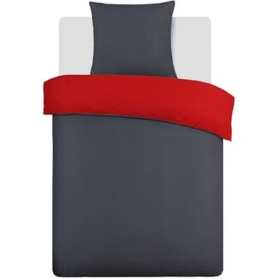 Vision Juego de Cama Reversible 100% Algodón – Roja Antracita – Cama Individual (135x200 cm) – Incluye Funda Nórdica y Almohada (80x80 cm) – 57 Hilos, Suave y Confortable, Certificado Oeko-Tex Vision Juego de Cama Reversible 100% Algodón – Roja Antracita – Cama Individual (135x200 cm) – Incluye Funda Nórdica y Almohada (80x80 cm) – 57 Hilos, Suave y Confortable, Certificado Oeko-Tex