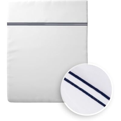Pure Sábana Bajera para 2 Personas – Sábana encimera de 240 x 300 cm – 100% satén de algodón de 200 Hilos, 120 g/m², fácil de Planchar – Suave Certificado Öko-Tex – Silueta, Azul Oscuro/Blanco Pure Sábana Bajera para 2 Personas – Sábana encimera de 240 x 300 cm – 100% satén de algodón de 200 Hilos, 120 g/m², fácil de Planchar – Suave Certificado Öko-Tex – Silueta, Azul Oscuro/Blanco