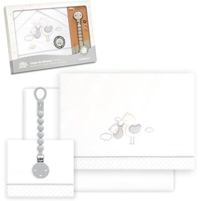 Interbaby Juego Sabanas Cuna Bebe 60x120 Algodon 100% + Chupetero Silicona Blanco/Gris Sabanas Cuna Incluye Sabana Bajera, Encimera y Funda de Almohada Primavera, Verano Cigüeña Oso Interbaby Juego Sabanas Cuna Bebe 60x120 Algodon 100% + Chupetero Silicona Blanco/Gris Sabanas Cuna Incluye Sabana Bajera, Encimera y Funda de Almohada Primavera, Verano Cigüeña Oso