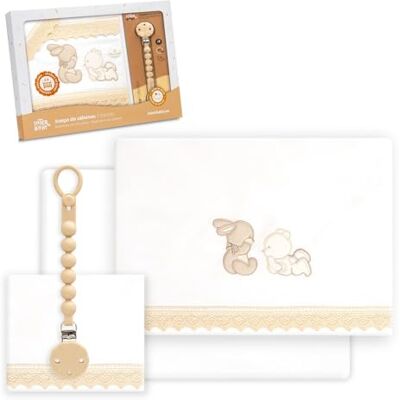 Interbaby Juego Sabanas Cuna Bebe 60x120 Algodon 100% + Chupetero Silicona Blanco/Beig Sabanas Cuna Sabana Bajera, Encimera y Funda de Almohada Primavera, Verano Guipur Oso Tumbado Conejito Interbaby Juego Sabanas Cuna Bebe 60x120 Algodon 100% + Chupetero Silicona Blanco/Beig Sabanas Cuna Sabana Bajera, Encimera y Funda de Almohada Primavera, Verano Guipur Oso Tumbado Conejito