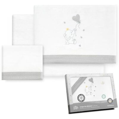 Interbaby Juego Sabanas Carrito Bebe 40x80 Algodón 100% Sabana Cuna Franela, Cálida Incluye Sabana Bajera, Encimera y Funda de Almohada Ideal para Invierno Elefante Globo Corazón Blanco/Gris Interbaby Juego Sabanas Carrito Bebe 40x80 Algodón 100% Sabana Cuna Franela, Cálida Incluye Sabana Bajera, Encimera y Funda de Almohada Ideal para Invierno Elefante Globo Corazón Blanco/Gris