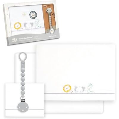 Interbaby Juego Sabanas Cuna Bebe 60x120 Algodon 100% + Chupetero Silicona Blanco Sabanas Cuna Incluye Sabana Bajera, Encimera y Funda de Almohada Ideal para Primavera, Verano Selva Interbaby Juego Sabanas Cuna Bebe 60x120 Algodon 100% + Chupetero Silicona Blanco Sabanas Cuna Incluye Sabana Bajera, Encimera y Funda de Almohada Ideal para Primavera, Verano Selva