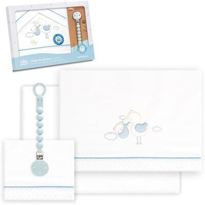 Interbaby Juego Sabanas Cuna Bebe 60x120 Algodon 100% + Chupetero Silicona Blanco/Azul Sabanas Cuna Incluye Sabana Bajera, Encimera y Funda de Almohada Primavera, Verano Cigüeña Oso Interbaby Juego Sabanas Cuna Bebe 60x120 Algodon 100% + Chupetero Silicona Blanco/Azul Sabanas Cuna Incluye Sabana Bajera, Encimera y Funda de Almohada Primavera, Verano Cigüeña Oso