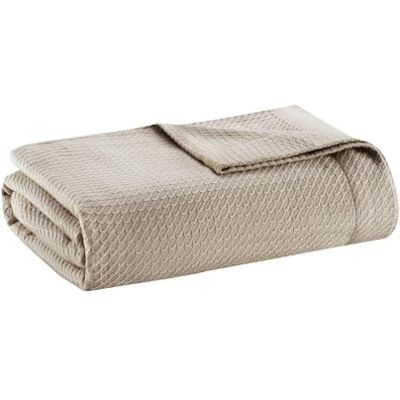 Madison Park Manta ligera de verano 100% algodón egipcio, diseño de punto gofre transpirable, manta suave y acogedora para todas las estaciones para cama, sofá o sofá, tamaño individual caqui (66 x 90 Madison Park Manta ligera de verano 100% algodón egipcio, diseño de punto gofre transpirable, manta suave y acogedora para todas las estaciones para cama, sofá o sofá, tamaño individual caqui (66 x 90