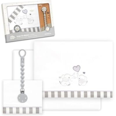 Interbaby Juego Sabanas Cuna Bebe 60x120 Algodon 100% + Chupetero Silicona Blanco/Gris Sabanas Cuna Incluye Sabana Bajera, Encimera y Funda de Almohada Primavera, Verano Parejita Elefante Interbaby Juego Sabanas Cuna Bebe 60x120 Algodon 100% + Chupetero Silicona Blanco/Gris Sabanas Cuna Incluye Sabana Bajera, Encimera y Funda de Almohada Primavera, Verano Parejita Elefante