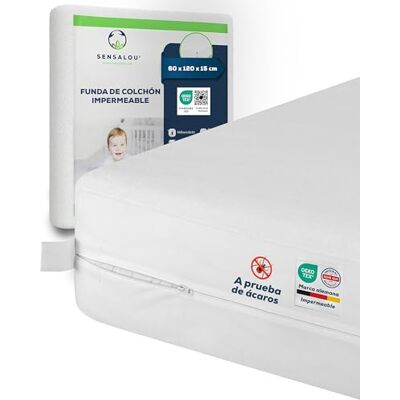 Sensalou Funda Antiácaros Colchón 60 x 120 x 15 cm Impermeable, Encasement Integral contra Ácaros y Chinches de Cama, Protector para Alérgicos de Rizo Suave con Cremallera Continua Sensalou Funda Antiácaros Colchón 60 x 120 x 15 cm Impermeable, Encasement Integral contra Ácaros y Chinches de Cama, Protector para Alérgicos de Rizo Suave con Cremallera Continua