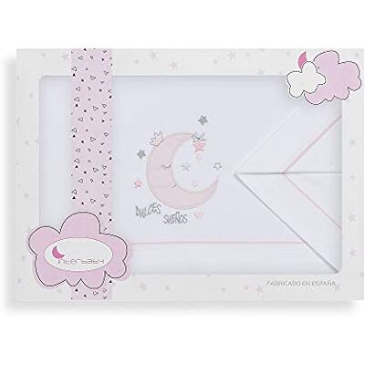 Interbaby Juego de Sábanas para Cuna Luna Universo Blanco y Rosa Interbaby Juego de Sábanas para Cuna Luna Universo Blanco y Rosa