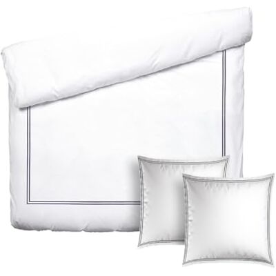Pure Juego de Funda nórdica de 3 Piezas, 2 Piezas, 260 x 240 cm y 2 Fundas de Almohada de 63 x 63 cm, 100% satén de algodón, 80 Hilos/cm², 120 gsm Oeko-Tex Silhouette Azul Fonce/Blanco Pure Juego de Funda nórdica de 3 Piezas, 2 Piezas, 260 x 240 cm y 2 Fundas de Almohada de 63 x 63 cm, 100% satén de algodón, 80 Hilos/cm², 120 gsm Oeko-Tex Silhouette Azul Fonce/Blanco