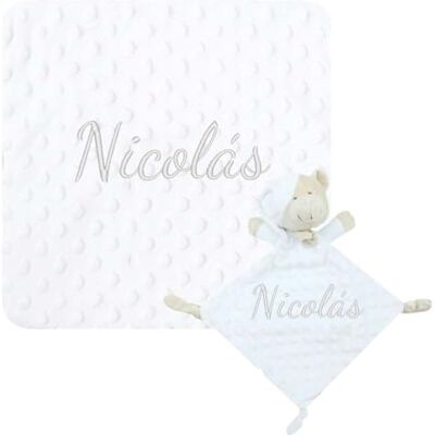 various Set Regalo Bebé Personalizado Manta y Dou Dou Bordado Blanco various Set Regalo Bebé Personalizado Manta y Dou Dou Bordado Blanco