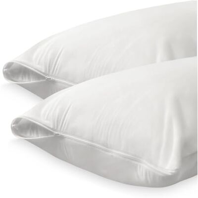DUÉRMETE ONLINE Pack 2 Unidades Funda Protectora para Almohada con Cremallera, Impermeable y Transpirable, Tacto Suave, Tejido Algodón Natural, Antiácaros y Antibacterias, Blanco, 70 x 40 DUÉRMETE ONLINE Pack 2 Unidades Funda Protectora para Almohada con Cremallera, Impermeable y Transpirable, Tacto Suave, Tejido Algodón Natural, Antiácaros y Antibacterias, Blanco, 70 x 40