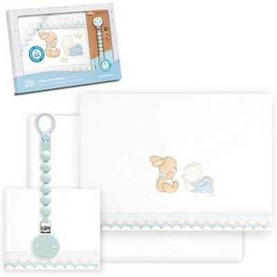 Interbaby Juego Sabanas Cuna Bebe 60x120 Algodon 100% + Chupetero Silicona Blanco/Azul Sabanas Cuna Sabana Bajera, Encimera y Funda de Almohada Primavera, Verano Guipur Oso Tumbado Conejito Interbaby Juego Sabanas Cuna Bebe 60x120 Algodon 100% + Chupetero Silicona Blanco/Azul Sabanas Cuna Sabana Bajera, Encimera y Funda de Almohada Primavera, Verano Guipur Oso Tumbado Conejito