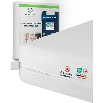 Sensalou Protector Colchón Impermeable 80 x 160 x 15 cm Antiácaros, Funda Encasement contra Chinches de Cama y Alérgenos, Rizo Suave con Cremallera Continua Integral Sensalou Protector Colchón Impermeable 80 x 160 x 15 cm Antiácaros, Funda Encasement contra Chinches de Cama y Alérgenos, Rizo Suave con Cremallera Continua Integral