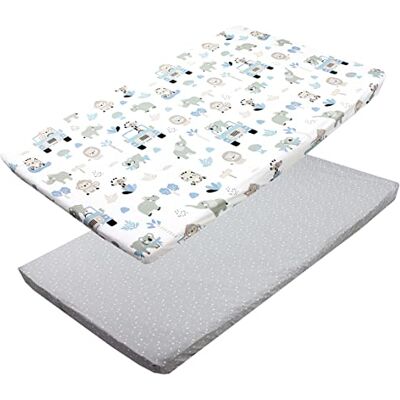 TupTam Sábana Ajustable para Cuna Bebé 2 Pack, Azul Zoológico/Estrellas/Blanco/Gris, 90 x 200 cm TupTam Sábana Ajustable para Cuna Bebé 2 Pack, Azul Zoológico/Estrellas/Blanco/Gris, 90 x 200 cm
