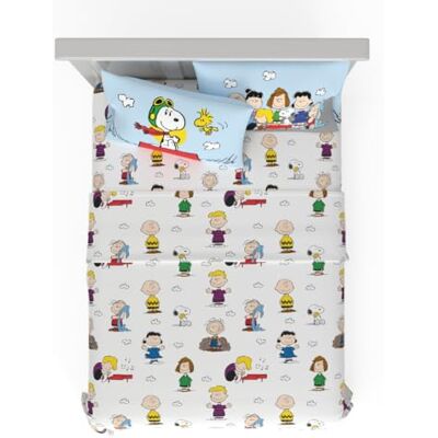 Franco Collectibles Juego de Funda nórdica de 4 Piezas de Microfibra, diseño de Cacahuetes y Snoopy Franco Collectibles Juego de Funda nórdica de 4 Piezas de Microfibra, diseño de Cacahuetes y Snoopy