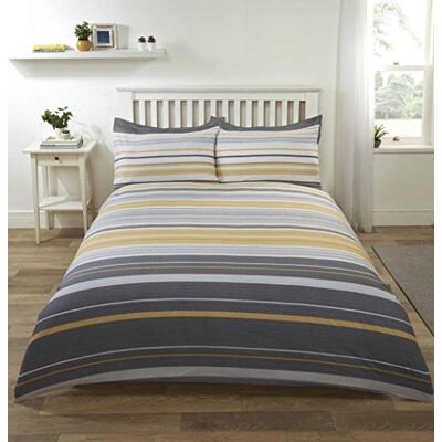 Rapport Home Stripe Stratford-Juego edredón y Funda de Almohada para Cama de Matrimonio, Color Ocre, Mezcla de algodón, King Size Rapport Home Stripe Stratford-Juego edredón y Funda de Almohada para Cama de Matrimonio, Color Ocre, Mezcla de algodón, King Size