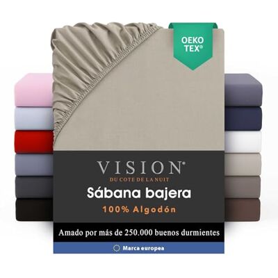 Vision Sábana Ajustable 100% algodón Cama Doble (200 x 200 cm) Esquinas elásticas Se Adapta a colchones de hasta 30 cm Certificación Oeko-Tex Lavable a máquina Color: Beige Vision Sábana Ajustable 100% algodón Cama Doble (200 x 200 cm) Esquinas elásticas Se Adapta a colchones de hasta 30 cm Certificación Oeko-Tex Lavable a máquina Color: Beige